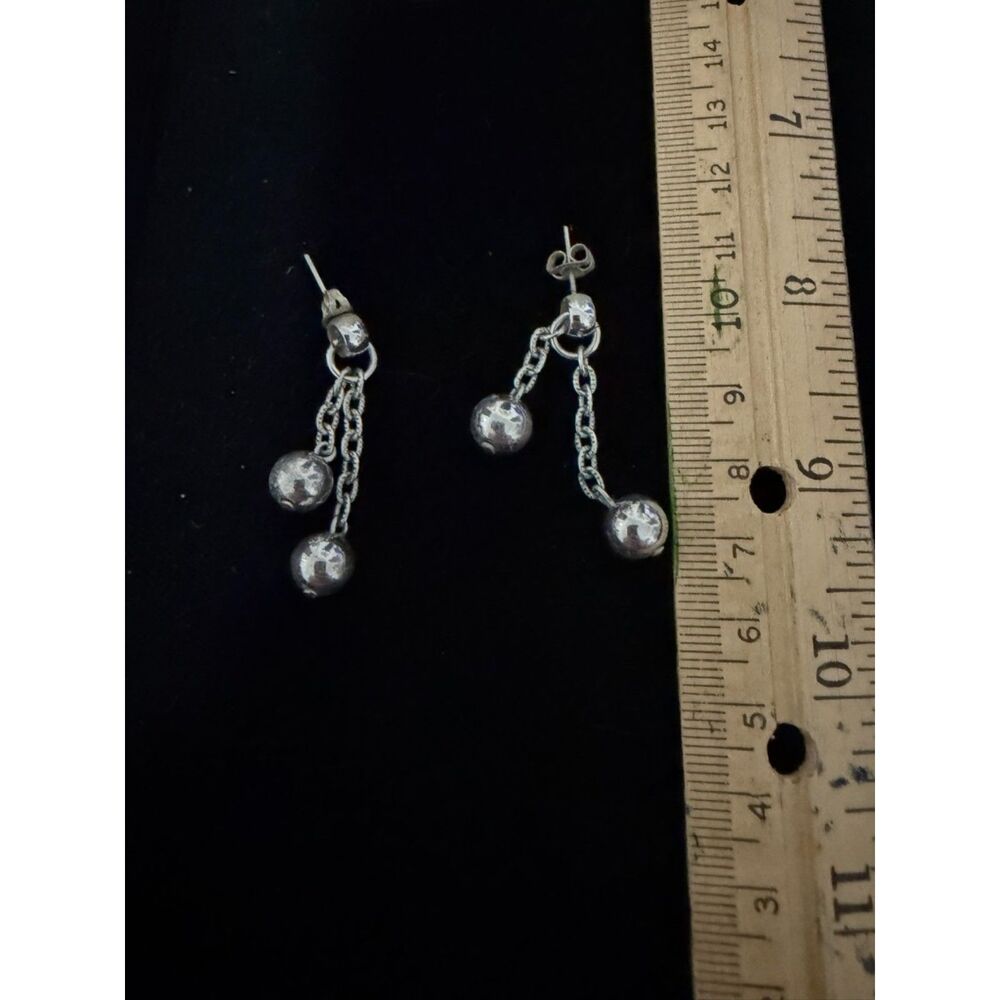 Vtg Sterling silver dual chain dangle sphere drop earrings